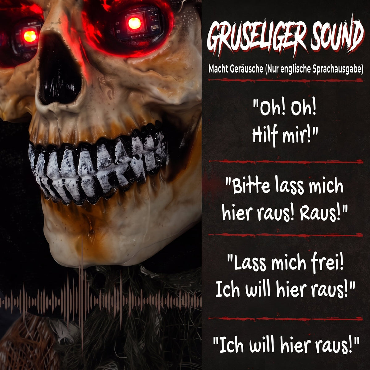 170cm Animated Grim Reaper, Life-Size Halloween Animatronic with Moving Hands/Head, Glowing Eyes, Creepy Sound
