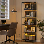 Bücherregal mit 5 Ebenen Standregal mit LED-Beleuchtung, 7 Lichtfarben, für Wohnzimmer, 60 x 30 x 179 cm Schwarz