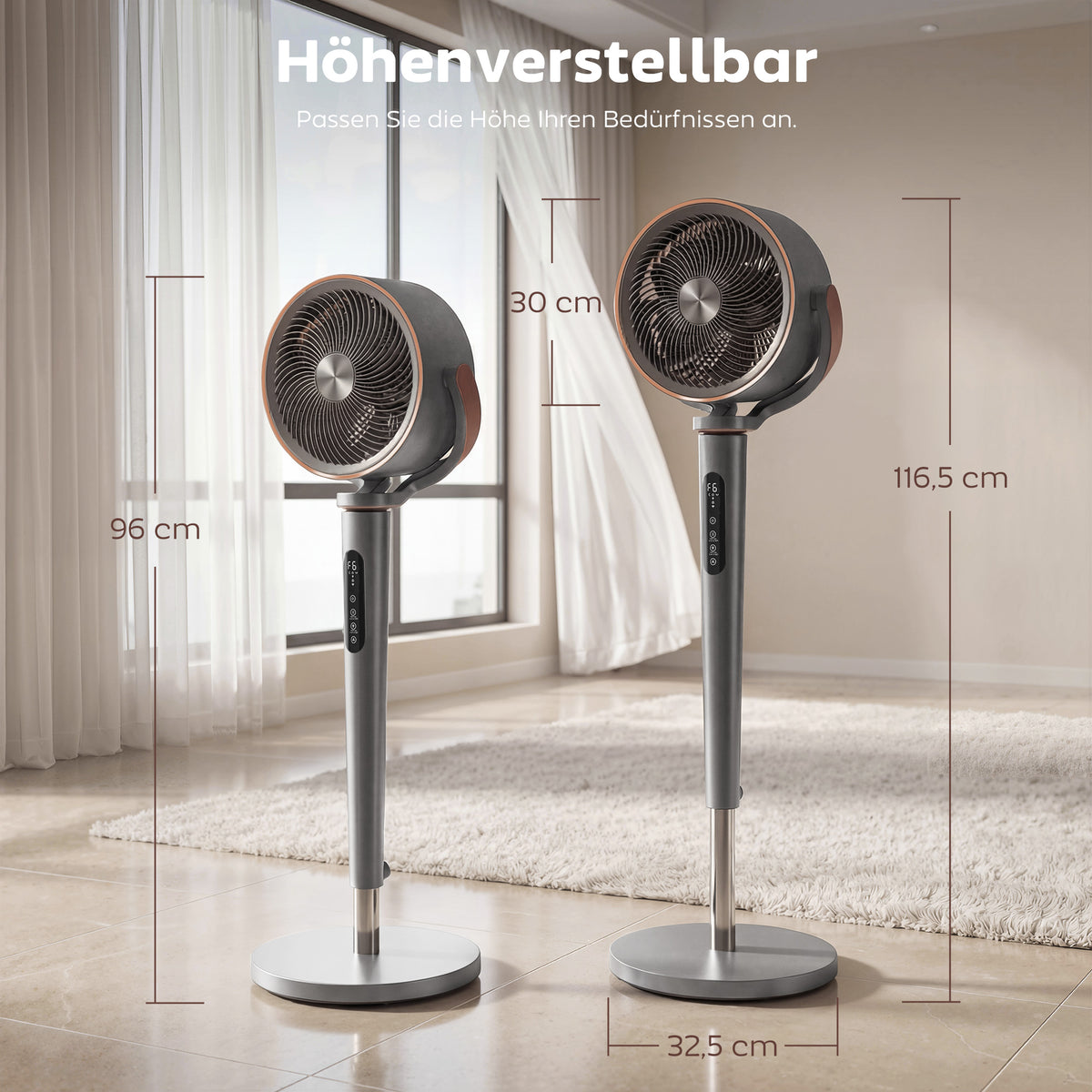 Standventilator Luftzirkulator Lüfter mit 12 Geschwindigkeitsstufen LED-Display Fernbedienung 70°+90° Oszillation Grau