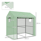 Greenhouse, Walk-in Garden Grow House with Roll-up Door and Mesh Windows, 200 x 140 x 200cm, Green