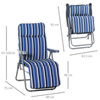 Reclining Garden Chair Set of 2, 5-Level Adjustable Zero Gravity Chairs with Cushions, Folding Sun Lounger Garden Recliner Chairs with Armrests for Outdoor, Patio, Blue Stripe