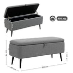 Sitzbank mit Stauraum Polsterbank mit Leinenoptik, Sitztruhe mit Stahlbeine 102 x 40 x 44 cm, Grau