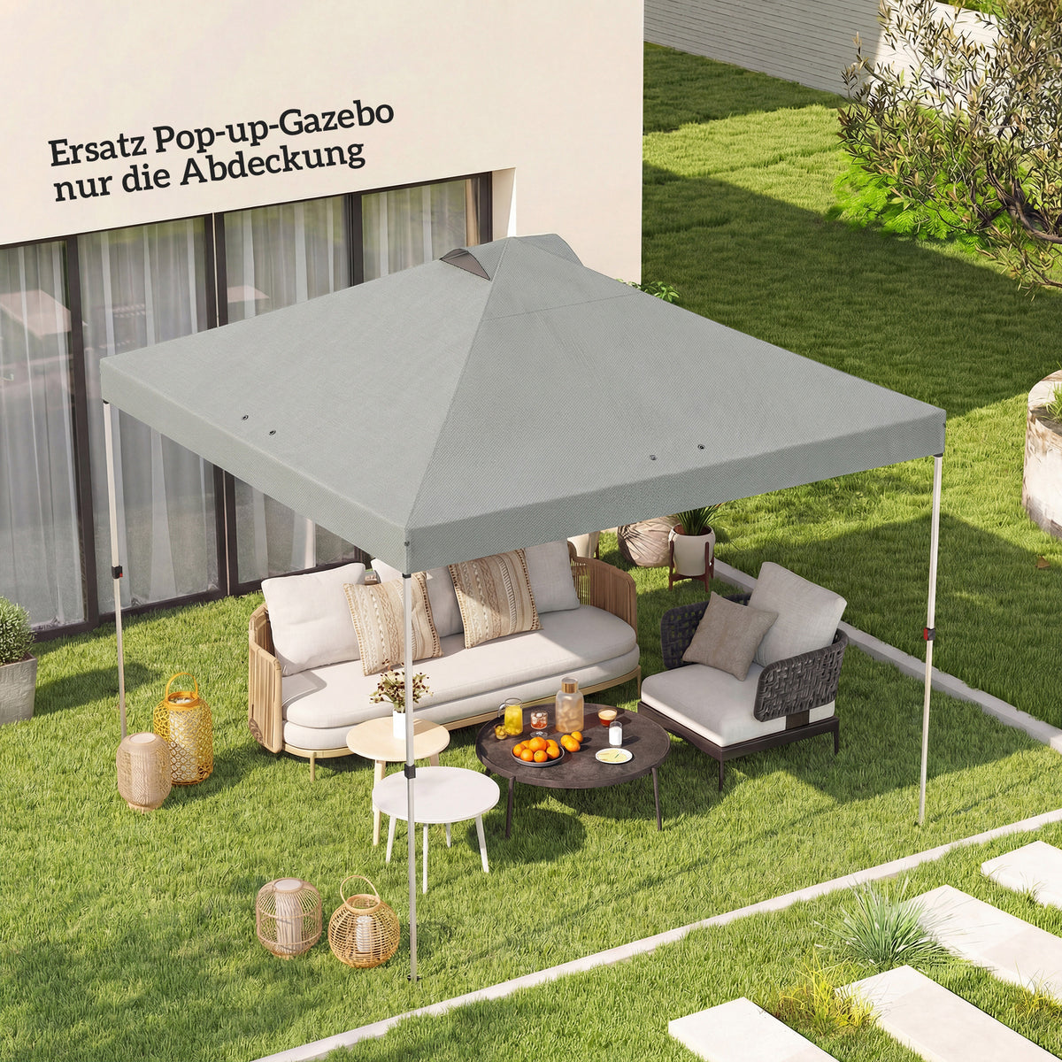 Pavillon-Dach Ersatz UV50+ wasserfest mit 8 Abflusslöchern 3 x 3 m, Hellgrau