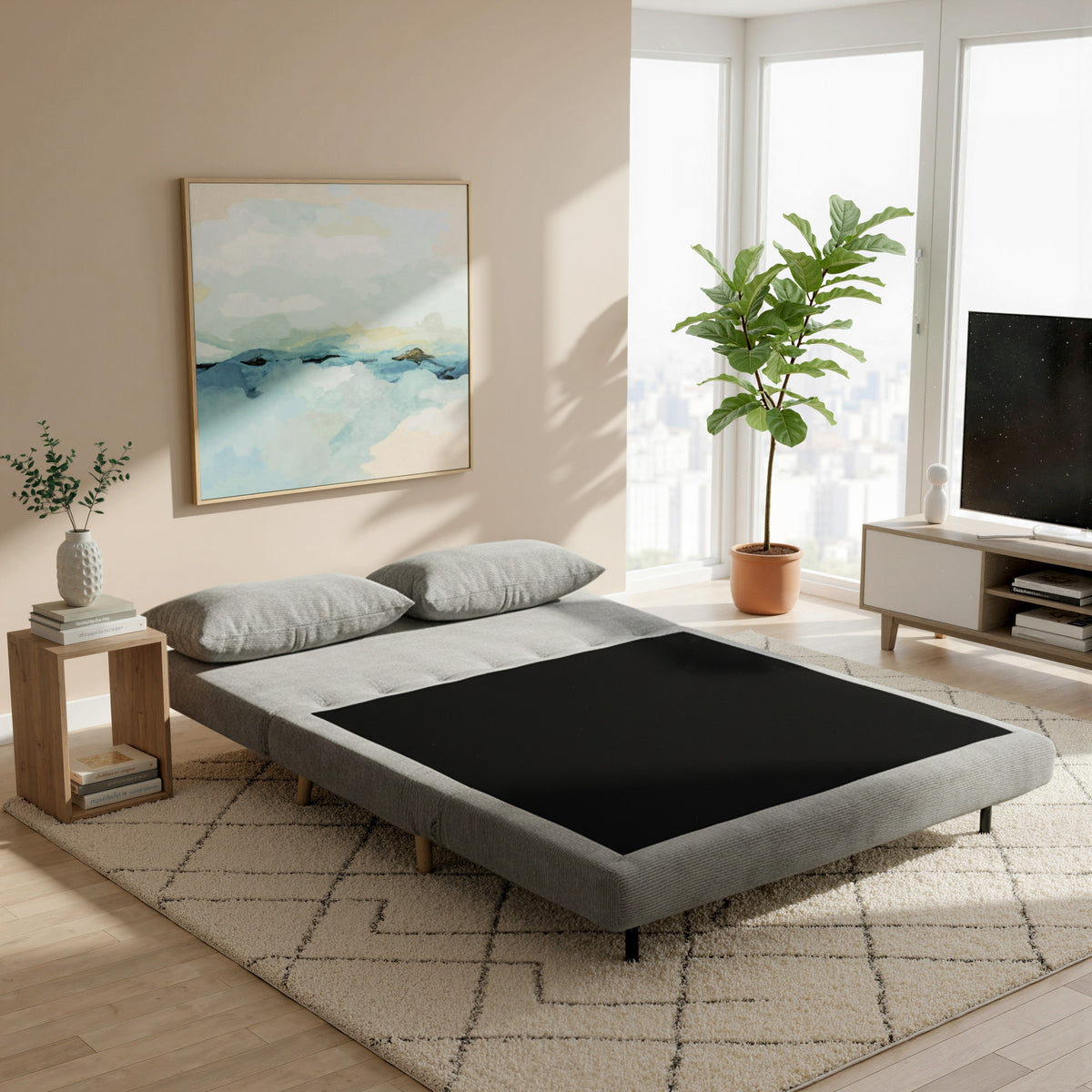 Schlafsofa, G?stebett, 3-fach verstellbare R¨¹ckenlehne, Leinenoptik, bis 120 kg, 141 x 90 x 81 cm, Grau