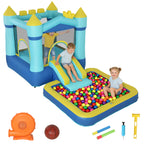 Hüpfburg Aufblasbar Spielcenter mit Gebläse Rutsche Trampolin Planschbecken/Bällebad Wasserpistole 364x173x182 cm Blau