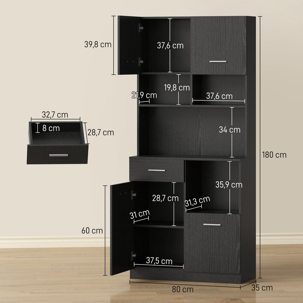 K¨¹chenschrank, Buffet mit Schublade, Soft-Close T¨¹ren, 80 x 35 x 180 cm, Schwarz