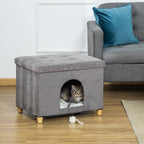 Katzenhöhle Katzenbett 2-IN-1 Katzenhaus Fußhocker mit Kissen Holzbeine Katzenzelt Haustierhaus Grau 60 x 45 x 44,5 cm