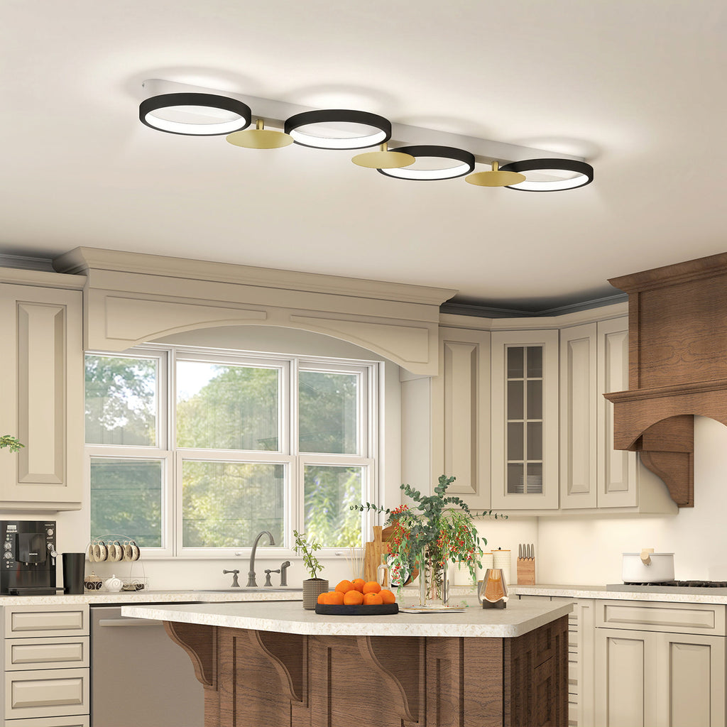 Deckenleuchte LED 38W 1500LM 3000K-6500K Deckenlampe Wohnzimmerlampe mit 4 Glühbirnen Fernbedienung Schwarz+Gold