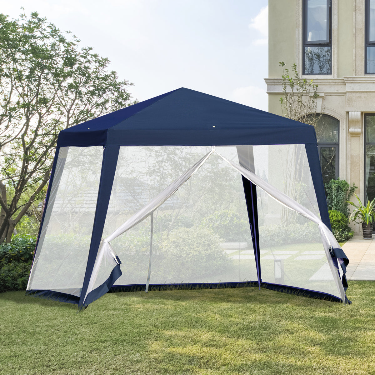 Gartenpavillon Pavillon Festzelt Partyzelt wetterfest Zelt mit Moskitonetz Metall + Polyester Blau 3 x 3 m