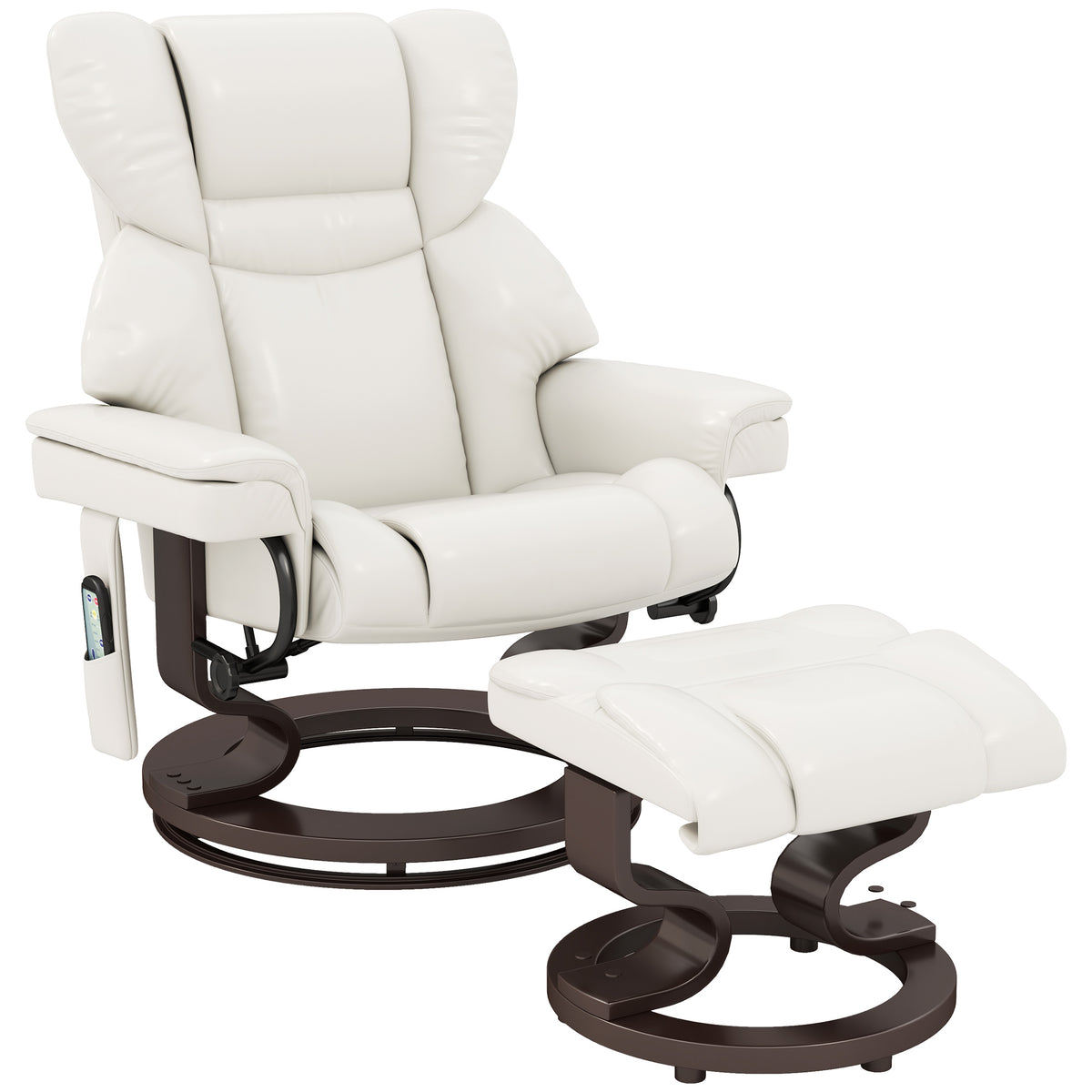 Relaxsessel mit Massagefunktion und Fu?hocker, Liegesessel, Kunstleder, 79 x 82 x 101 cm, Cremewei?
