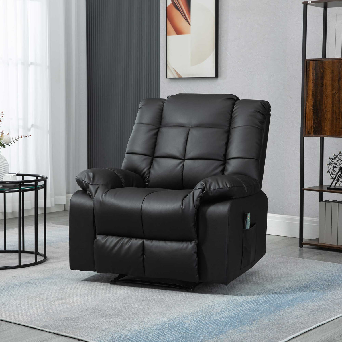 Massagesessel, Relaxsessel, 8 Vibrationspunkte, Liegefunktion, Kunstleder, schwarz, 94x99x99cm