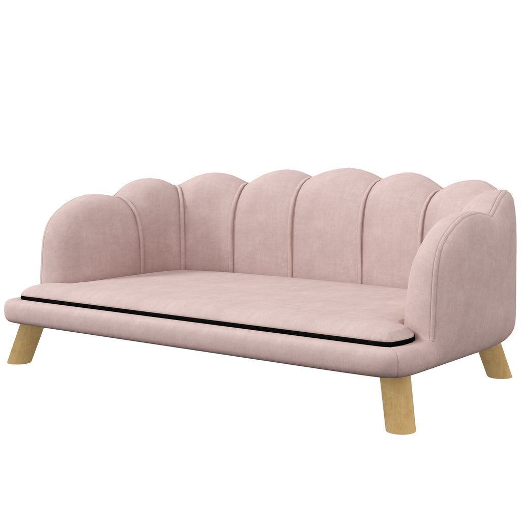 Haustiersofa für mittelgroße und große Hunde bis 25 kg, robustes Holz, gepolstert, Rosa