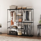 Portable Wardrobe, Open Clothes Wardrobe with 8 Shelves, 3 Hanging Rails, Black