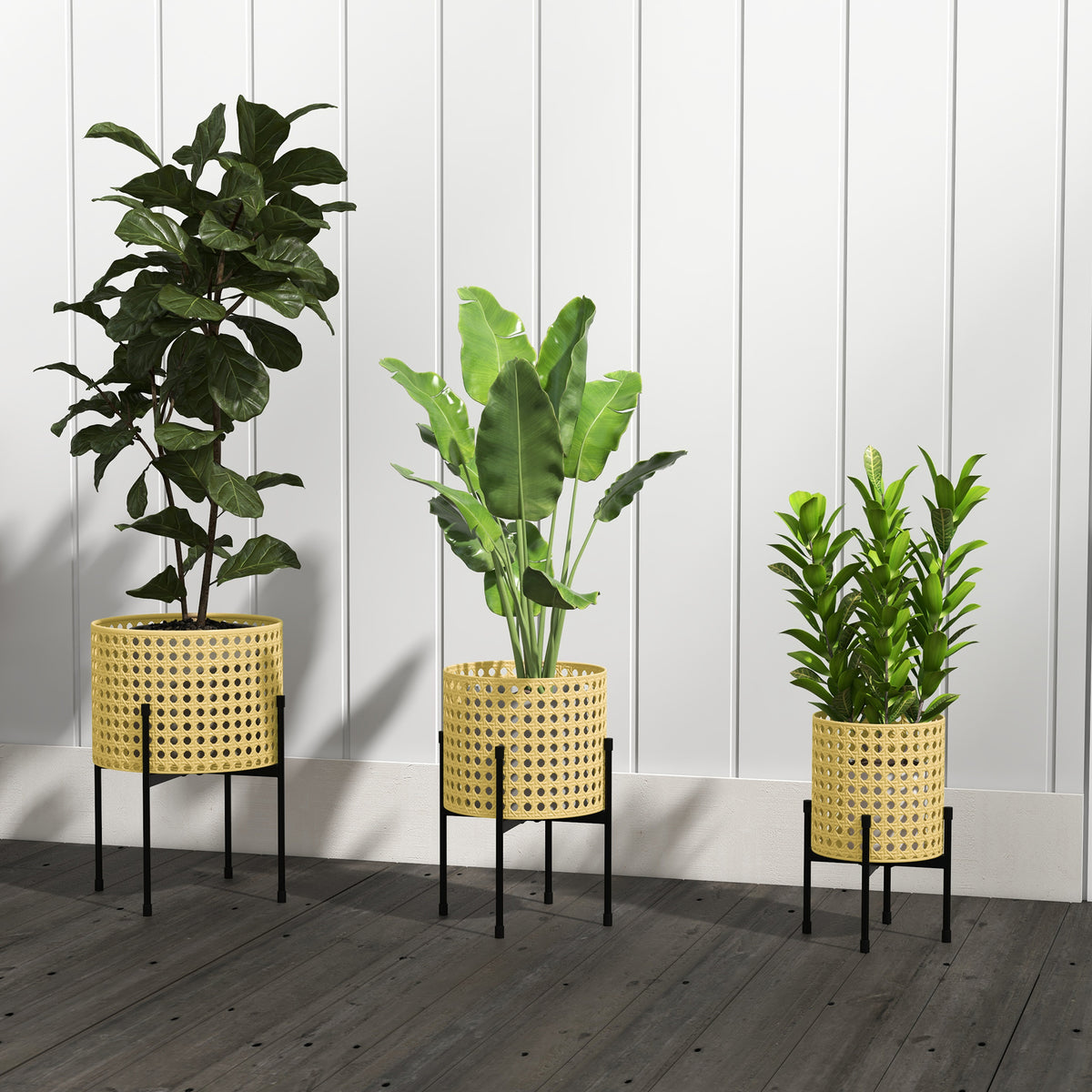 Blumenst?nder, 3er-Set, rostfreies Metallgestell, In- und Outdoor, Schwarz/Gold