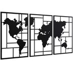 Wanddeko Metall 3 St¨¹ck Wanddekoration Weltkarte Wandkunst f¨¹r Wohnzimmer Schlafzimmer Flur, 50 x 80 cm, Schwarz