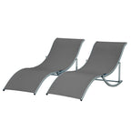 Set of 2 S-shaped Foldable Lounge Chair Sun Lounger Reclining Outdoor Chair for Patio Beach Garden, Grey