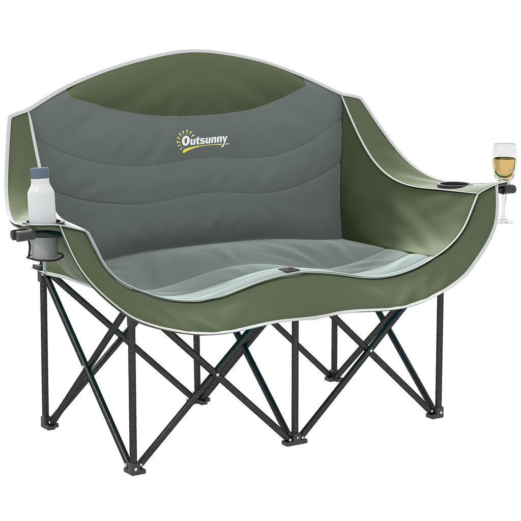 Faltstuhl faltbar 2 Sitzer Campingstuhl mit Getränkehalter Tragetasche bis 250kg belastbar Grün