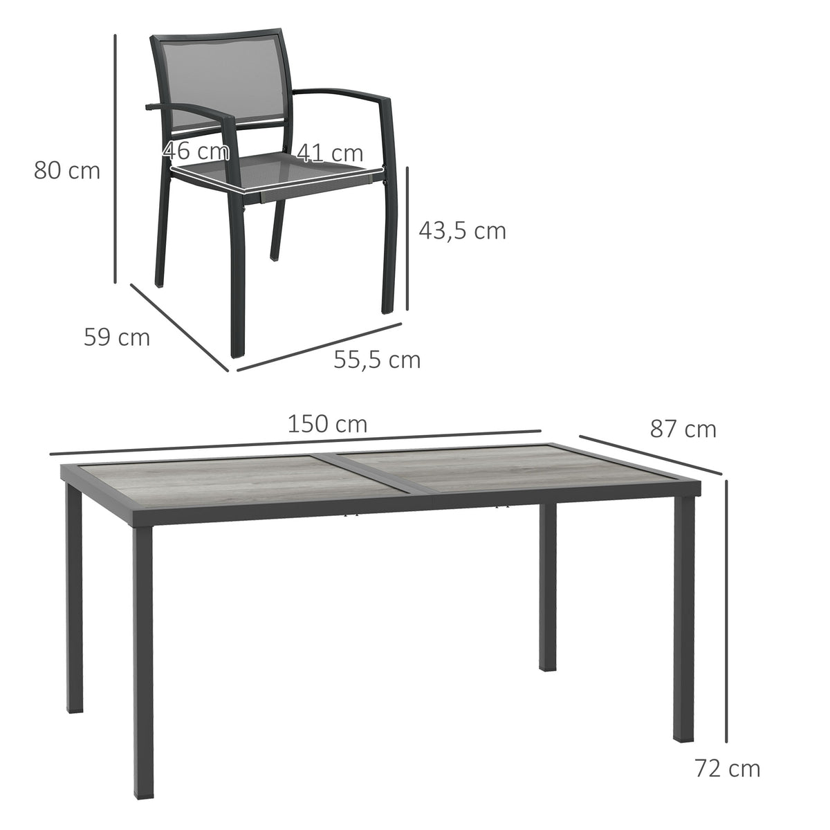 Seven-Piece Casual Outdoor Dining Set, with Wood-Effect Table - Grey