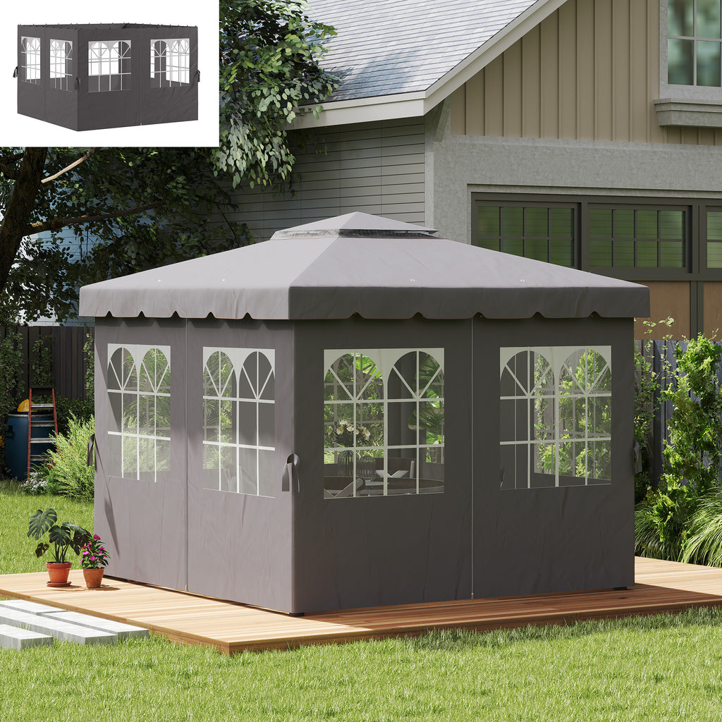 Pavillon-Seitenwände, 4 Seitenwand-Paneele für Gartenpavillon, mit Reißverschluss, 3 x 3 m Pavillon, Dunkelgrau
