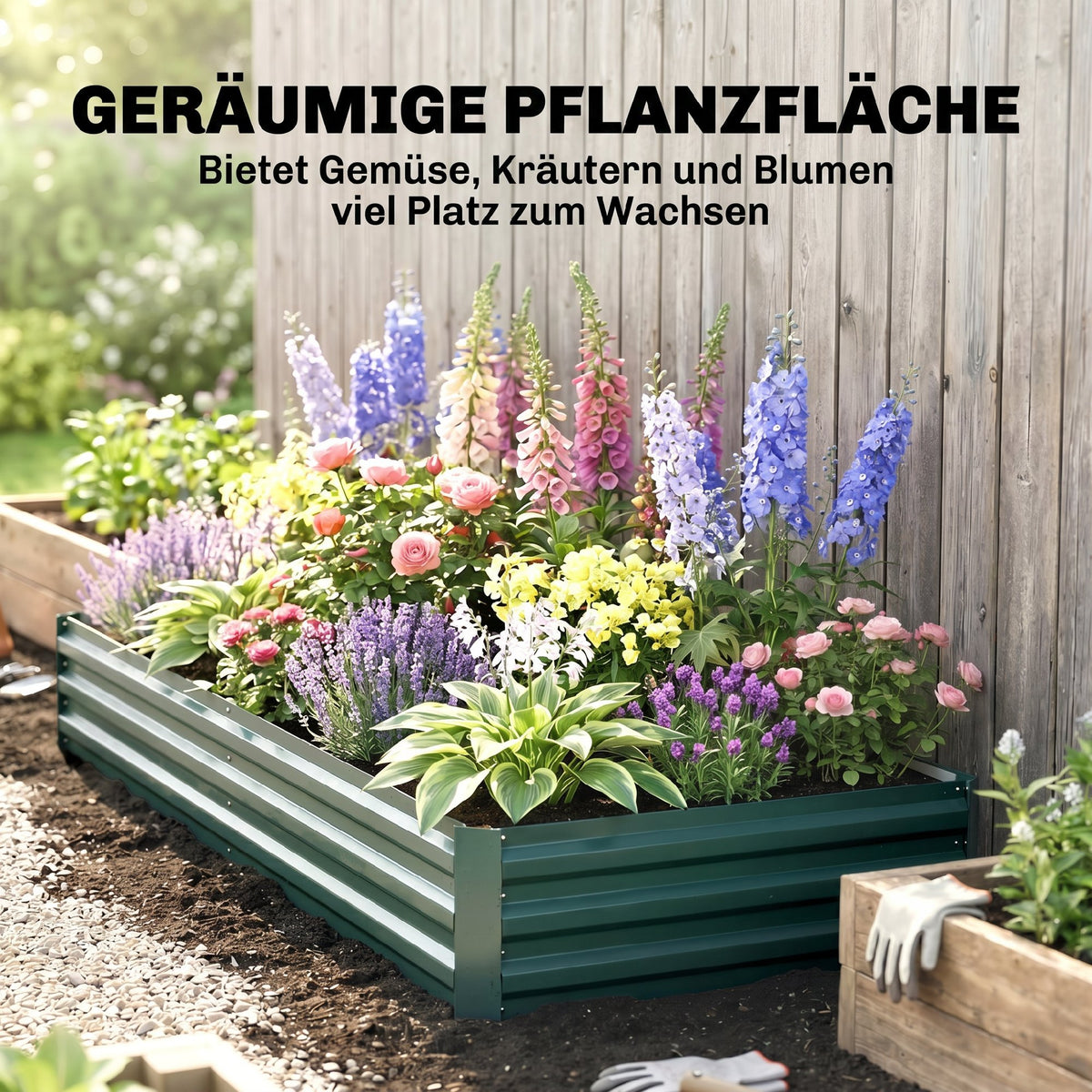 Metal Raised Garden Bed Planter Box Outdoor Planters for Growing Flowers, Herbs, Green, 241x90.5x30cm