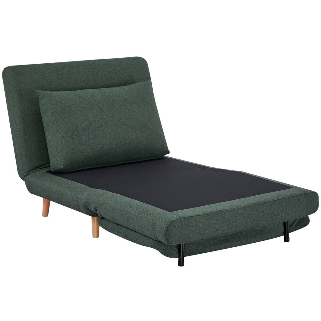 3-in-1 Schlafsessel mit Bett-Funktion, Liegesessel, verstellbare Rückenlehne, Buchenholzbeine, Kissen, Dunkelgrün