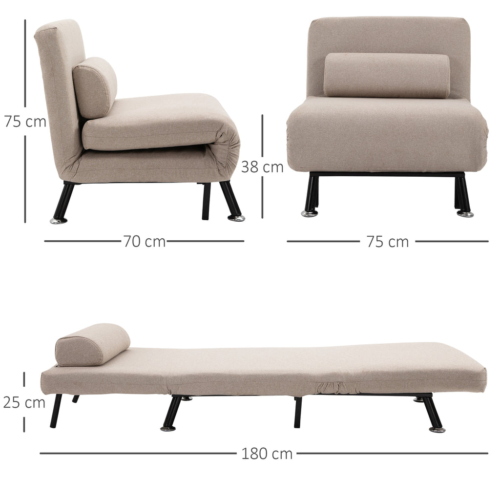 Klappsessel mit Bettfunktion, klappbarer Relaxsessel in Leinenoptik, Verstellbare R¨¹ckenlehne, 75 x 70 x 75 cm, Beige