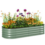 Galvanised Raised Garden Bed, Metal Planter Box with Safety Edging, for Flowers, Herbs, Succulents, Green