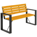 Gartenbank 2-Sitzer Wetterfest Holzbank mit Lamelldesign Armlehnen, Holz Sitzbank bis 240 kg Naturholz