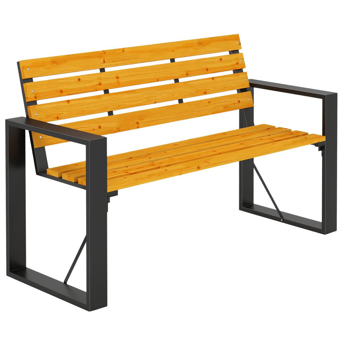 Gartenbank 2-Sitzer Wetterfest Holzbank mit Lamelldesign Armlehnen, Holz Sitzbank bis 240 kg Naturholz