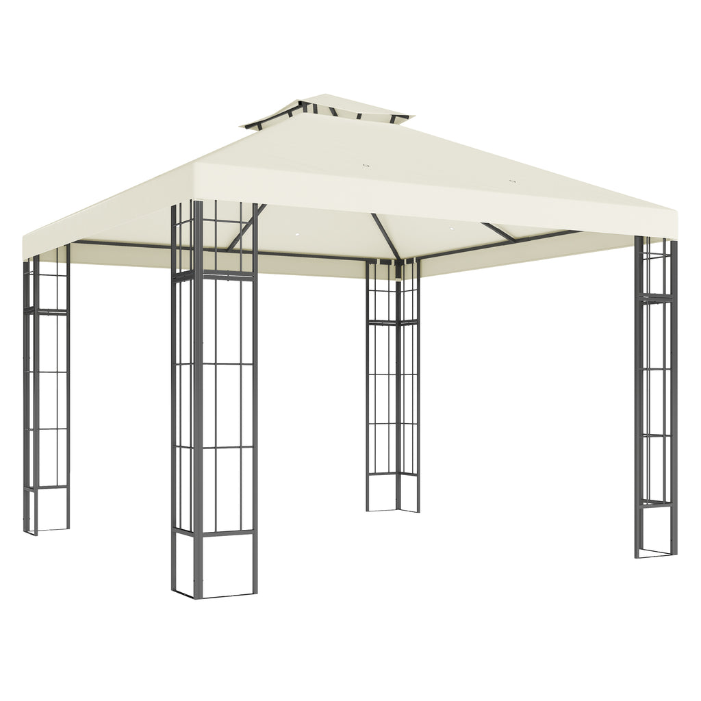 3 x 3 m Garten-Pavillon, 2-Stufen-Dach-Design, UV30+ Schutz, UV-beständig, Sonnenschutz, Metallrahmen, Cremeweiß