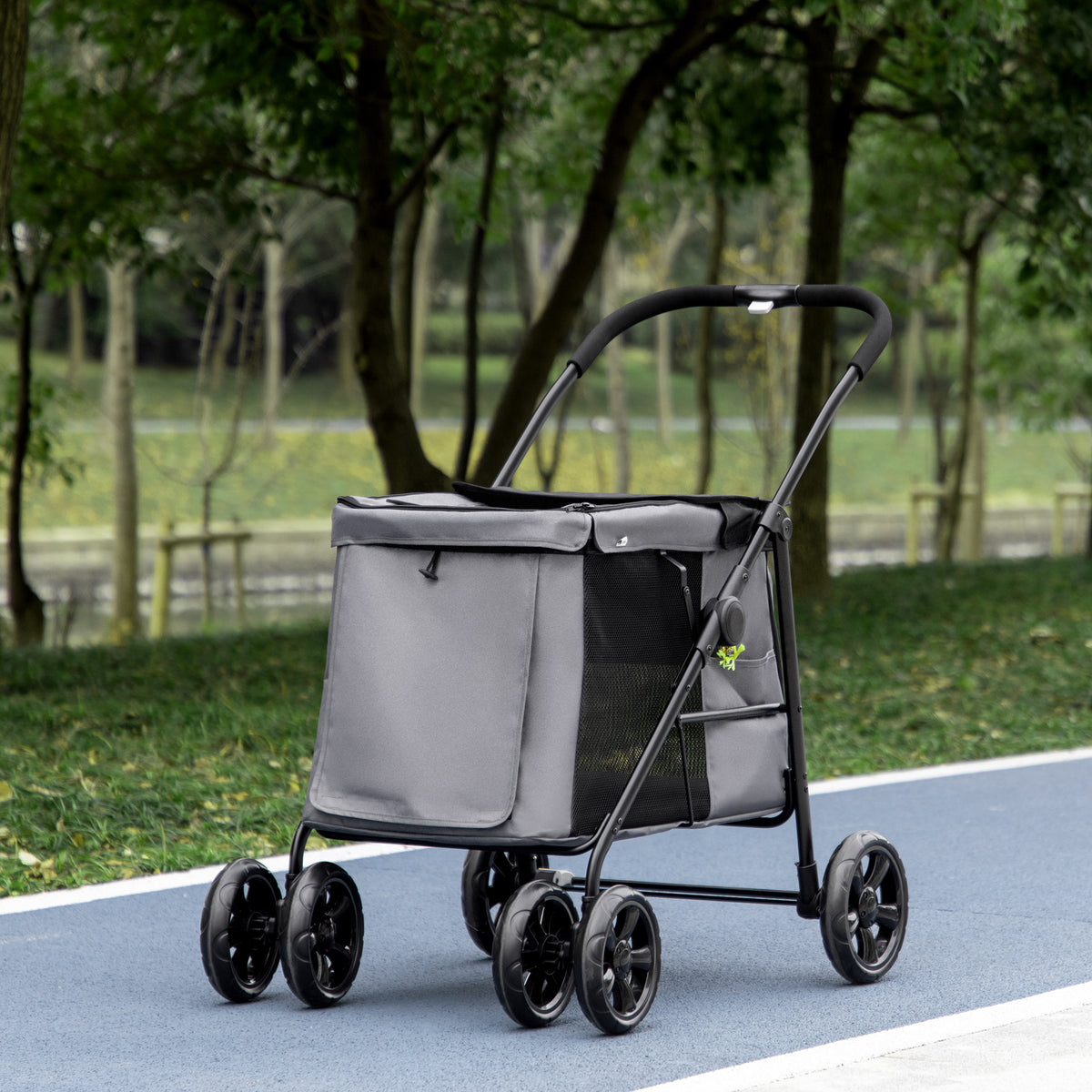 Hundetrolley inkl. Kissen, 3 Seitentaschen, klappbar, Hundewagen, 102 cm x 62 cm x 105 cm, Grau