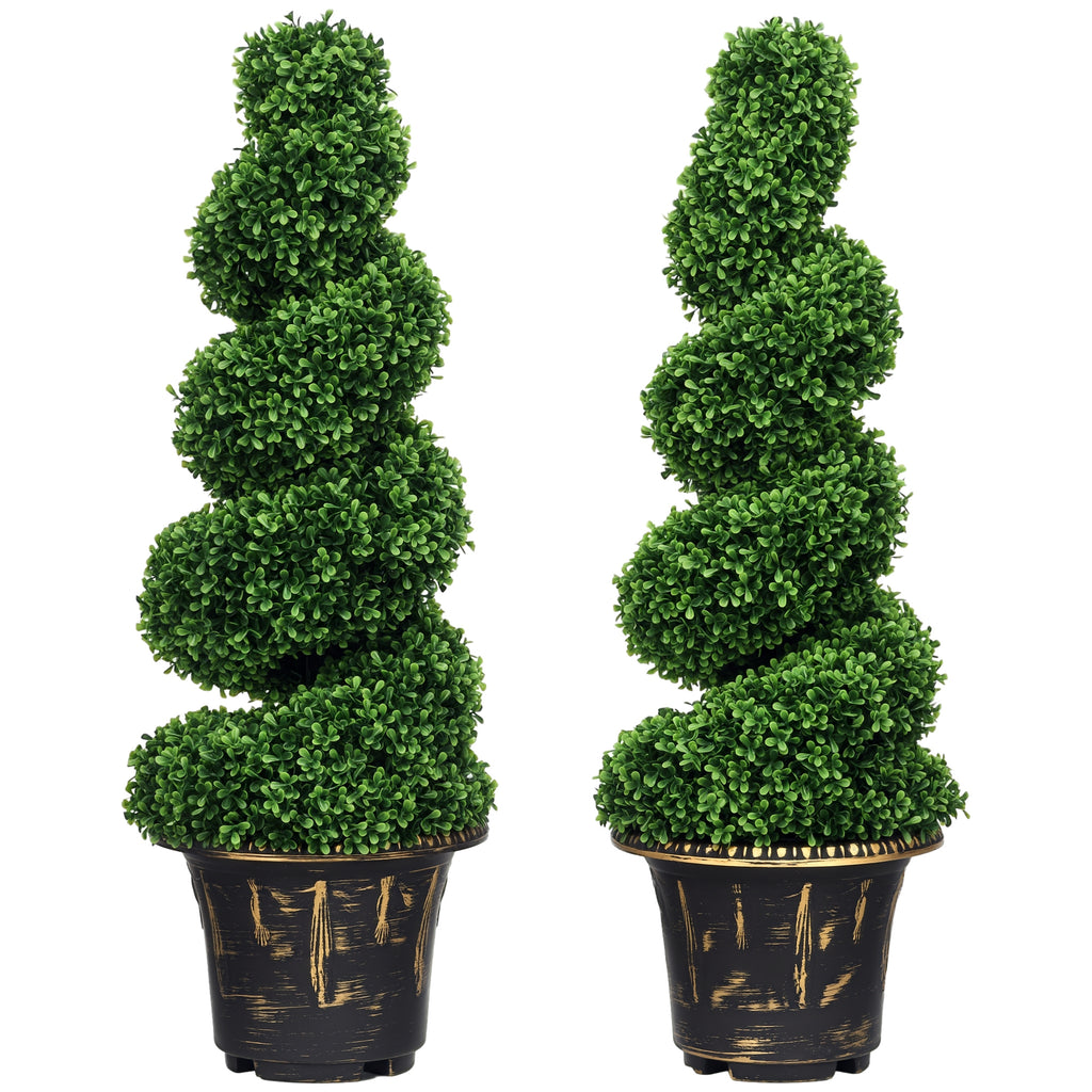 Set of 2 Artificial Plants, Topiary Spiral Boxwood Trees with Pot, for Home Indoor Outdoor Decor, 90cm