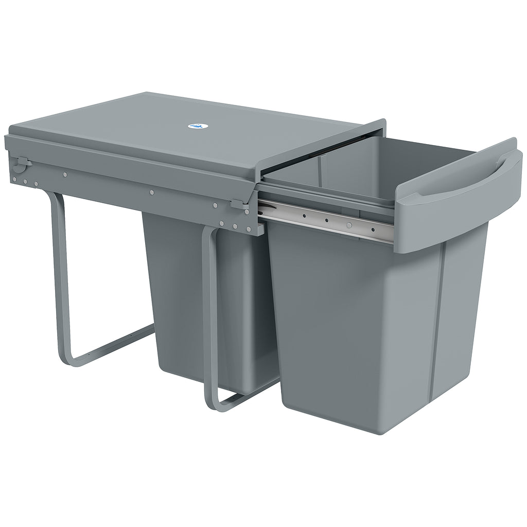 Pull Out Bin, Kitchen Under Sink Bin with 2 Removable Compartments, Smooth Glide, Grey