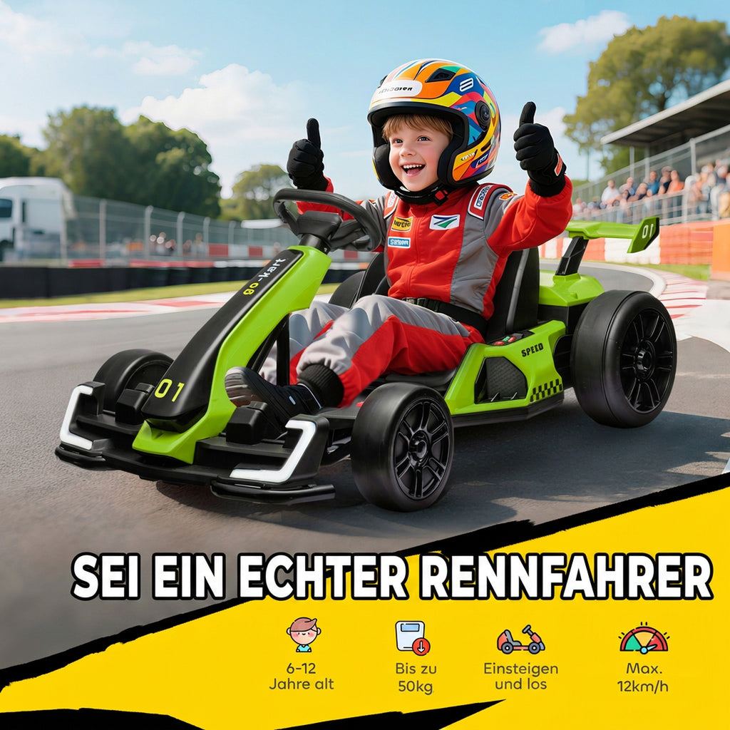 24 V Elektro Go-Kart für Kinder Drift-Funktion für 6-12 Jahre Grün