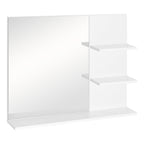Modern Bathroom Mirror, Wall-mounted Vanity Mirror with 3 Tiers Storage Shelves for Make Up, White
