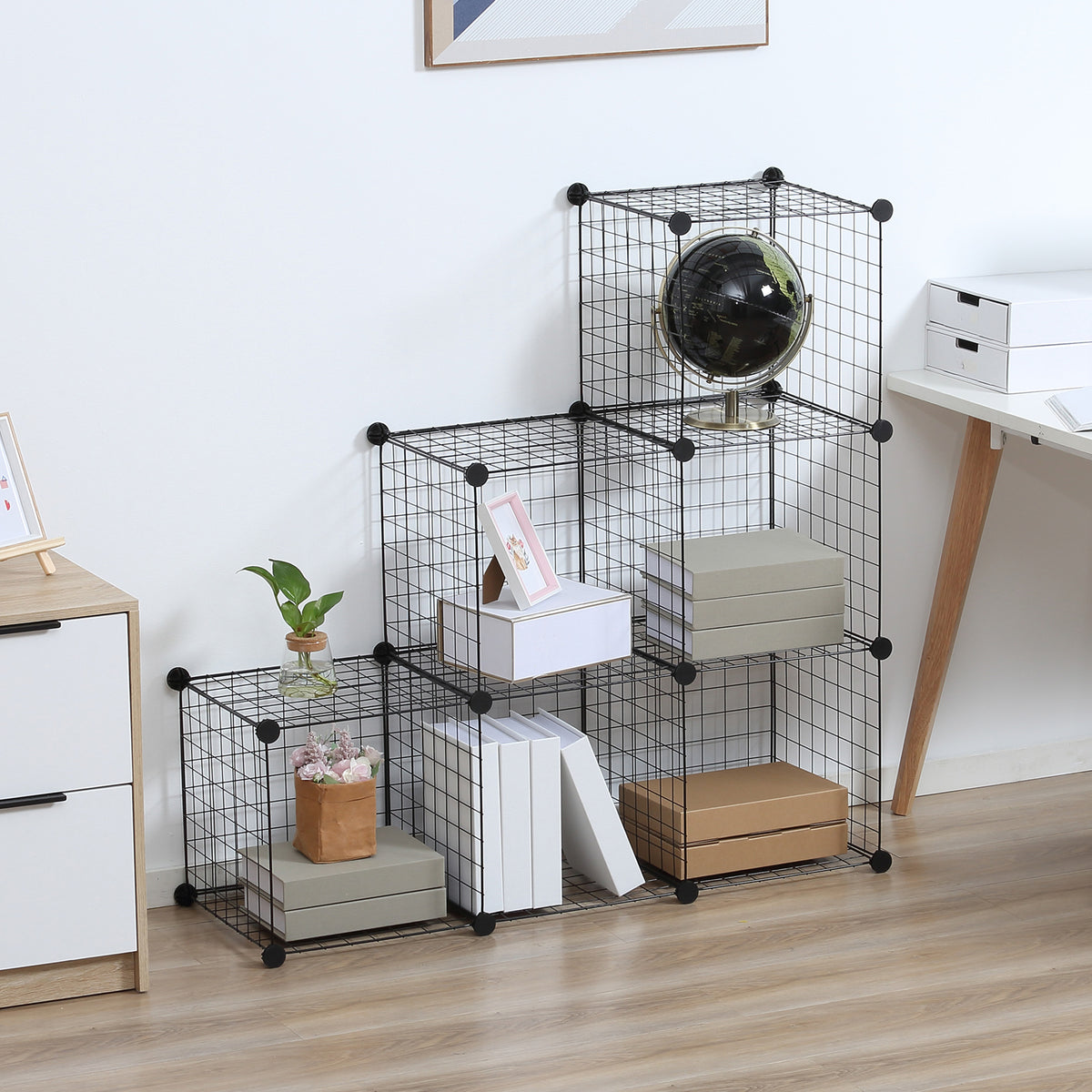 Metallwürfel-Regal, Anpassbarer Würfelschrank für Kleidung, Bücher, Spielzeug, flexibel, 109L x 37B x 109H cm, Schwarz