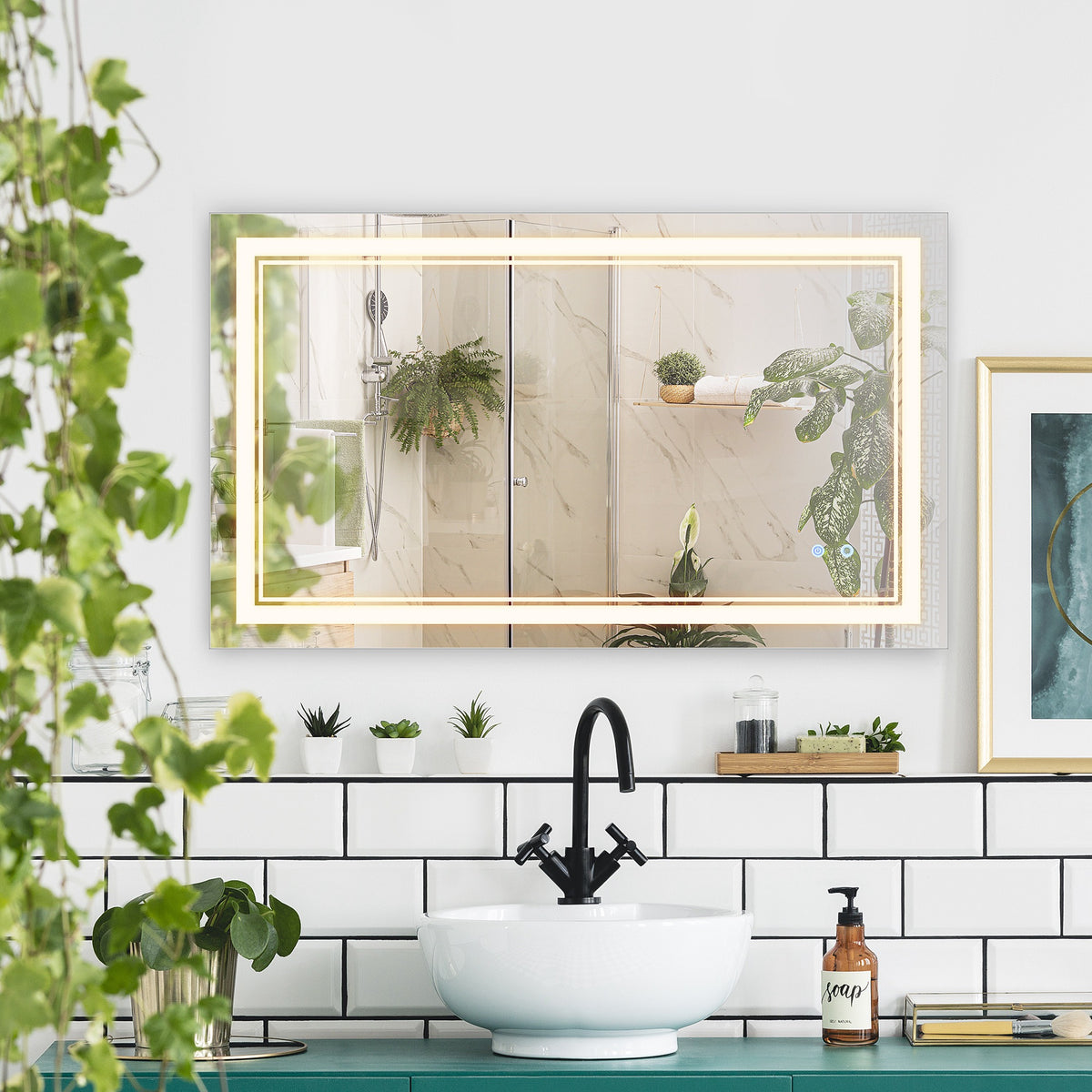 Badezimmerspiegel mit LED-Beleuchtung, Memoryfunktion, Ber¨¹hrungsschalter, Spritzwassergesch¨¹tzt, Silber