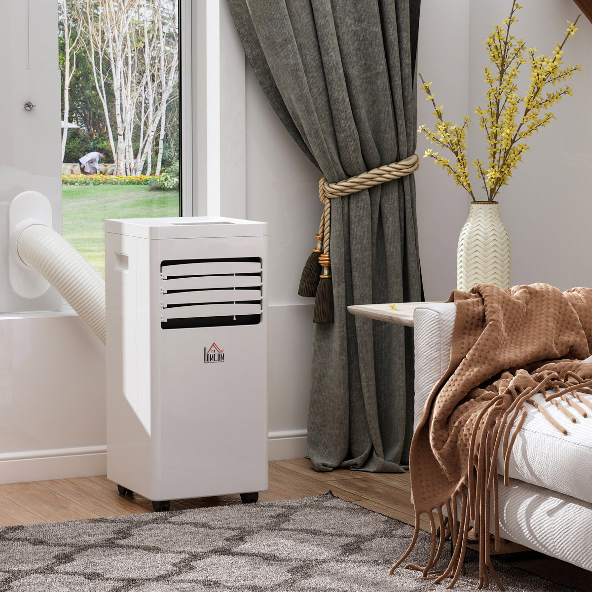 Mobile Klimaanlage, 7000BTU 3-in-1 Klimagerät - Kühlen, Entfeuchtung und Ventilation – Luftentfeuchter, Ventilator, mit Fernbedienung 24h Timer, 2 Geschwindigkeitsstufen, für 10-26 m², Weiß