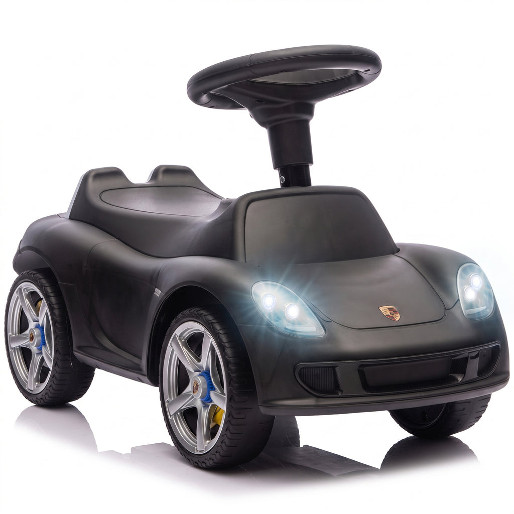 Ride on Car, Porsche Licensed Toddler Push Car with Horn, Headlights, Sound and Steering Wheel for 18-36 Months, Matte Black