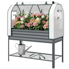 Galvanised Raised Planter with Greenhouse Cover, Metal Raised Garden Bed on Legs with Bed Liner and Bottom Shelf