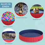  Hundebadewanne faltbar Badewanne Hundepool Plantschbecken Swimmingpool Wasserbecken für Hunde und Katzen Schwimmbecken Kunststoff+Holz Rot Ø160 x 30H cm
