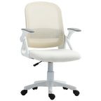 Atmungsaktiver Mesh-Bürostuhl, Ergonomischer Drehstuhl mit klappbaren Armlehnen und Lendenwirbelstütze, Weiß
