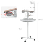 Bird Stand with Four Wheels, Perches, Stainless Steel Feed Bowls, Round Tray, for Garden, Indoor, Outdoor - White