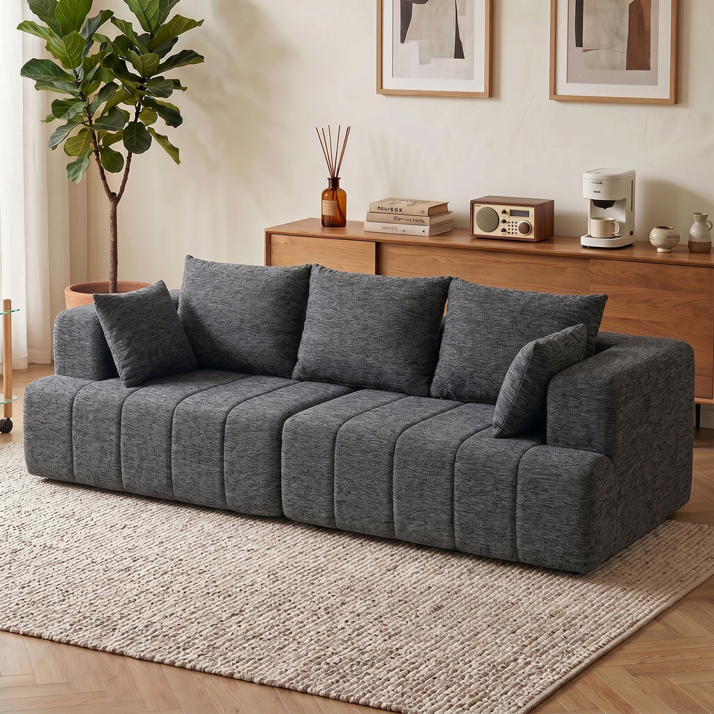 3-Sitzer-Sofa, Cloud-Sofa aus Chenille mit dicker Federkernpolsterung, breiter und tiefer Sitzfläche, breiten Armlehnen, Kissen, grau