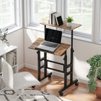 chreibtisch H?henverstellbar K¨¹chentisch mit Regal, Rollen, Computertisch Rustikal Braun 60 x 60 x 70,5-120 cm