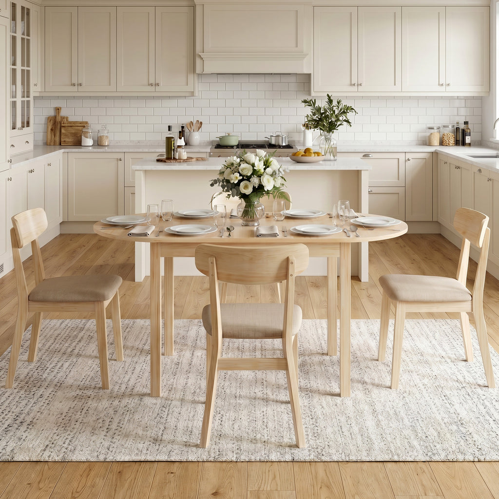 4-6 Person Wooden Drop-Leaf Table - Natural Finish