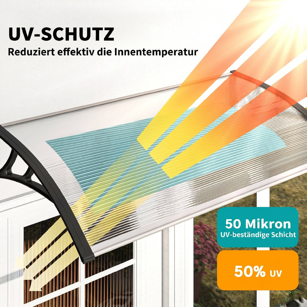 Vordach für Haustür/Fenster, wetterfest, transparent, Aluminium-Verbindungstangen/Polycarbonat, 110 x 60 x 18 cm