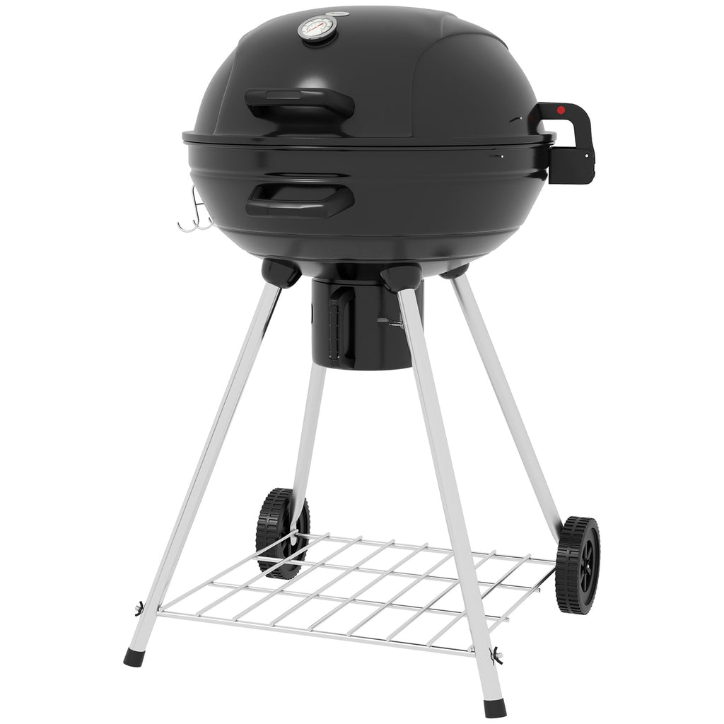 Kugelgrill, Ø54 cm Grillrost, Warmhalterost, Ablage, Aschefach, Thermometer, 55 x 65 x 89 cm, Schwarz