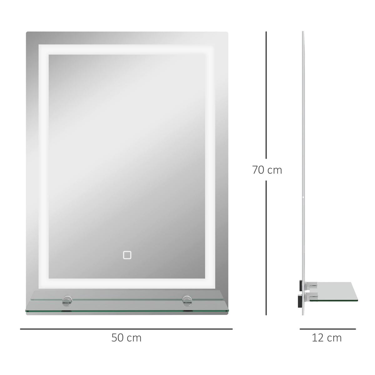 LED-Badspiegel, dimmbar, Anti-Beschlag, Touch-Schalter, Ablage, 50 x 70 cm, Silber