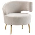 Loungesessel Sessel mit Chenille-Optik, Schrägere Rückenlehne, Goldenen Stahlbeinen für Wohnzimmer, Cremeweiß
